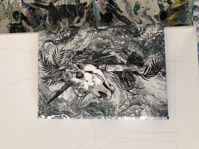 Between Worlds I — Fluid acrylic and ink on canvas