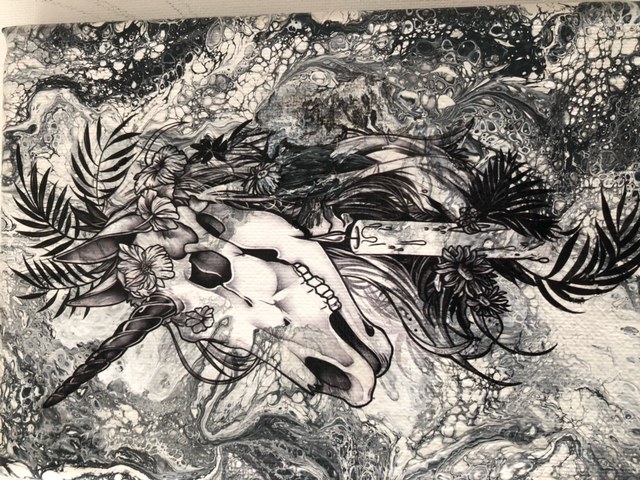 Between Worlds II — Fluid acrylic and ink on canvas