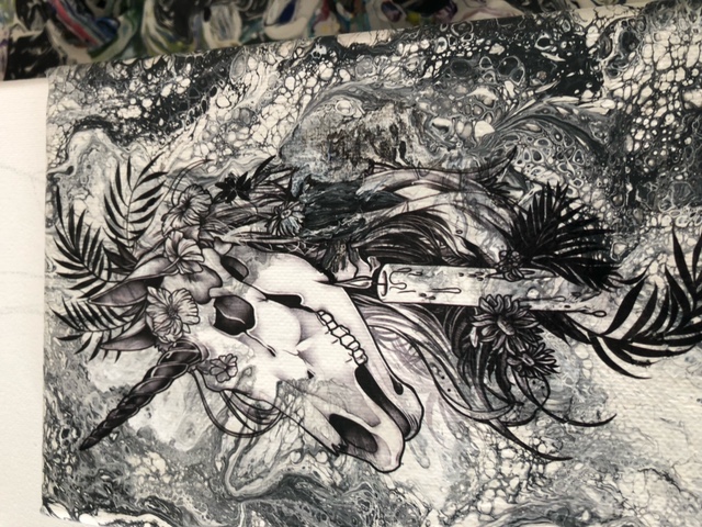 Between Worlds III — Fluid acrylic and ink on canvas