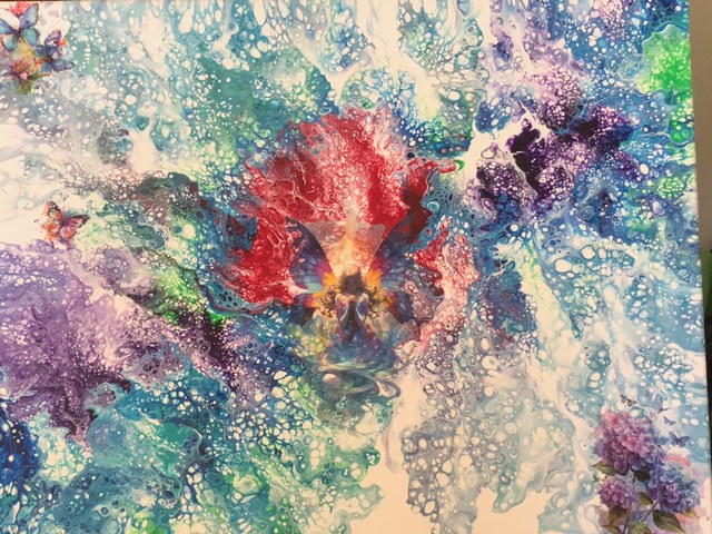 Cosmic Bloom — Fluid acrylic and metallic pigment on canvas