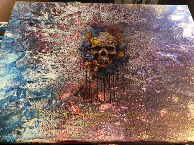 Detail of fluid acrylic pour — Memento I