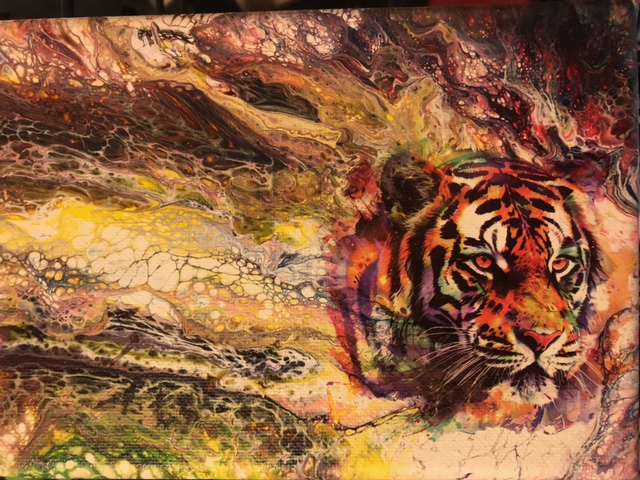 Tiger — Full — Fluid acrylic and metallic pigment on canvas