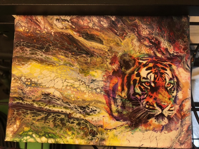 Tiger — Resting — Fluid acrylic and metallic pigment on canvas