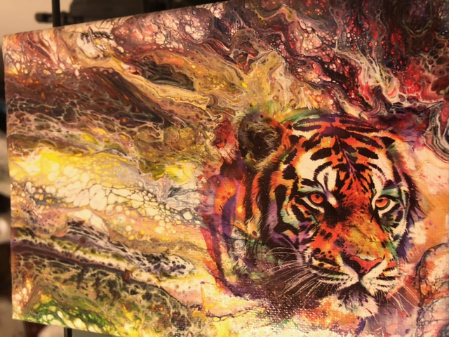 Tiger — Roaring Portrait — Fluid acrylic and metallic pigment on canvas